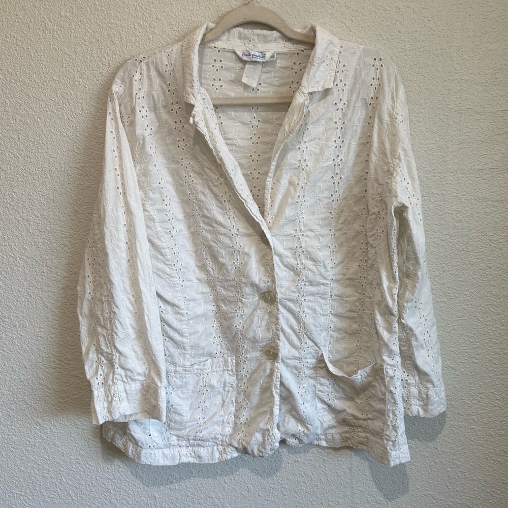 Fresh Produce Women's White Eyelet Blazer XL Preppy Beach Cottagecore Coastal